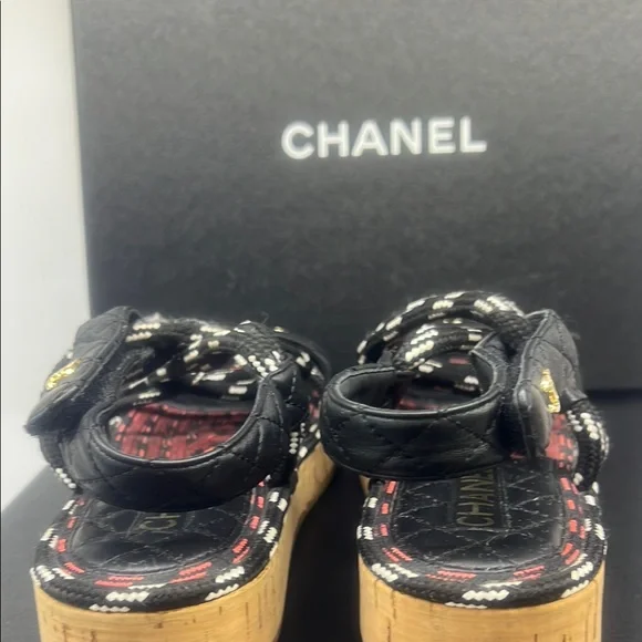 CHANEL Leather & Rope Dad Quilted Sandals Authentic - Picture 4 of 12